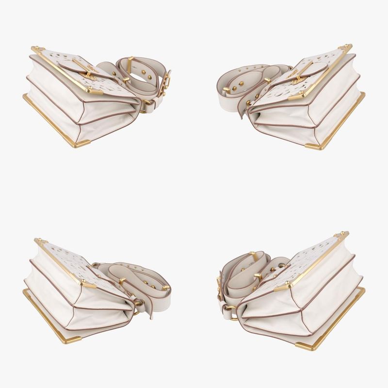 Prada Laser Cut Cahier White Leather 25