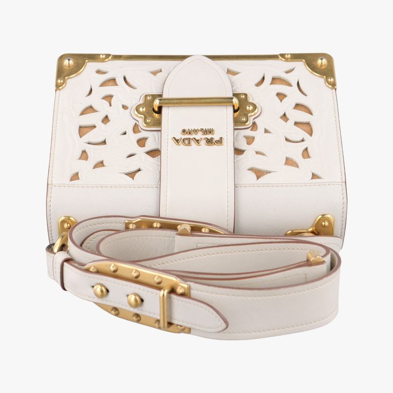 Prada Laser Cut Cahier White Leather 25
