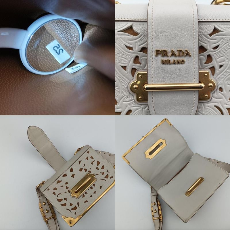 Prada Laser Cut Cahier White Leather 25