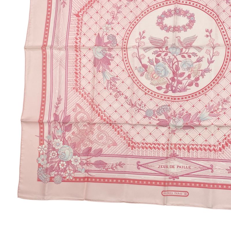 Hermes Carré 90 Jeux de Paille Silk Scarf All Over Birds Butterflies Flowers