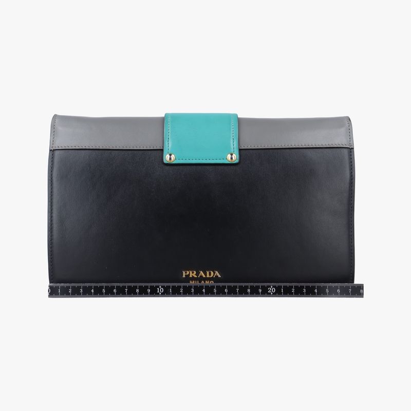 Prada Plex Ribbon Black And Green And Gray Leather 1bd067 7 D