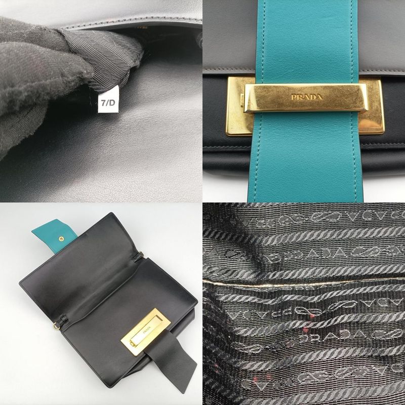 Prada Plex Ribbon Black And Green And Gray Leather 1bd067 7 D