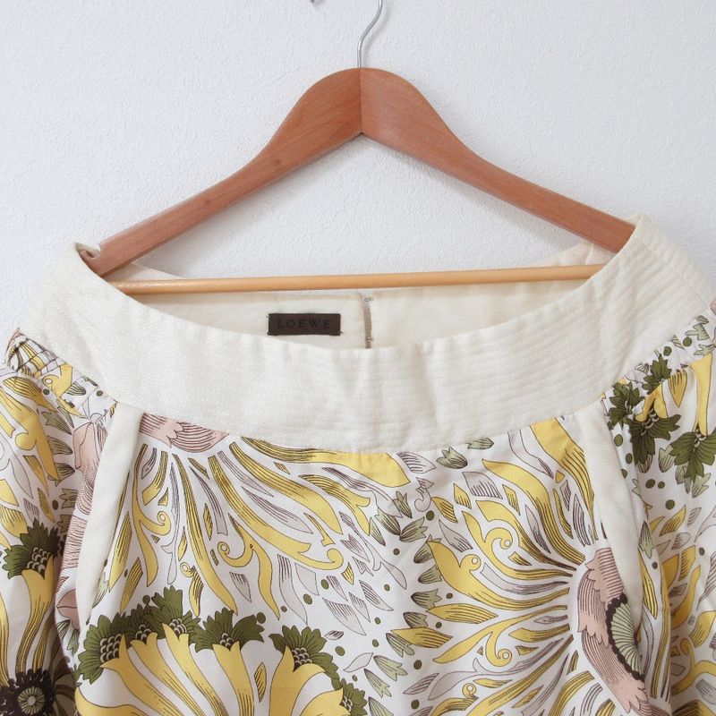 Good Loewe Flower Print Silk Off Shoulder Long Sleeve Knee Length Dress Size 38