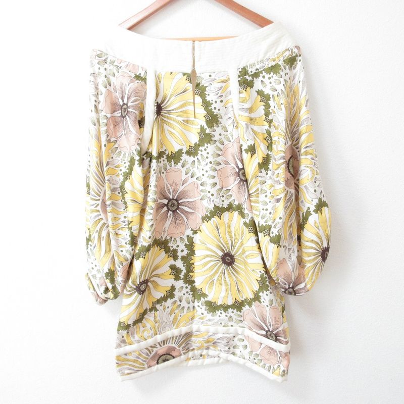 Good Loewe Flower Print Silk Off Shoulder Long Sleeve Knee Length Dress Size 38