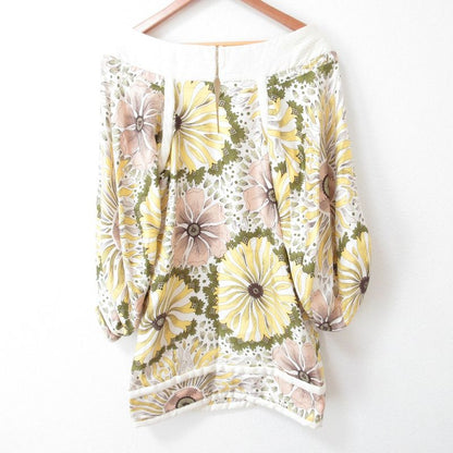 Good Loewe Flower Print Silk Off Shoulder Long Sleeve Knee Length Dress Size 38