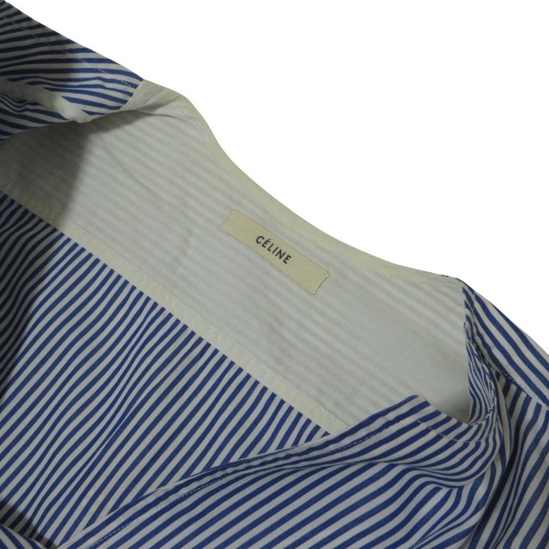 Good Celine Phoebe Period Knee Length Short Sleeves Slit Neck Striped Dress XS