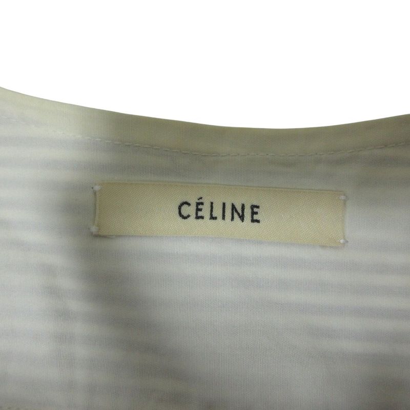 Good Celine Phoebe Period Knee Length Short Sleeves Slit Neck Striped Dress XS