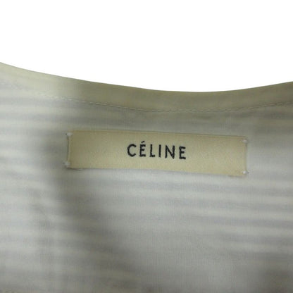 Good Celine Phoebe Period Knee Length Short Sleeves Slit Neck Striped Dress XS