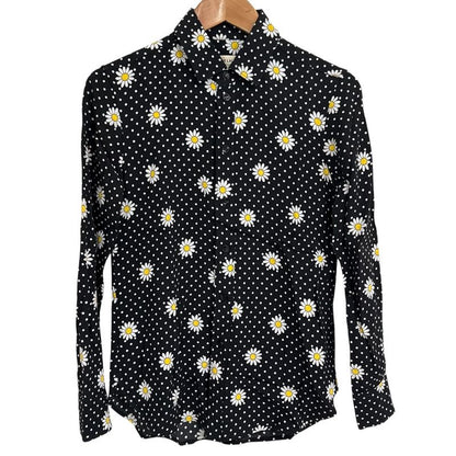 Saint Laurent Paris Eddy Period Long Sleeve Flower Dot Pattern Shirt Size 34