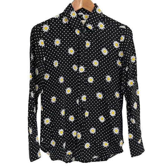 Saint Laurent Paris Eddy Period Long Sleeve Flower Dot Pattern Shirt Size 34