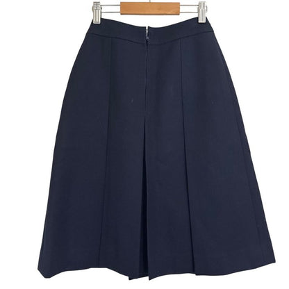 Good Celine Vintage Horsebit Hardware Knee Length Pleated Skirt Navy Women's
