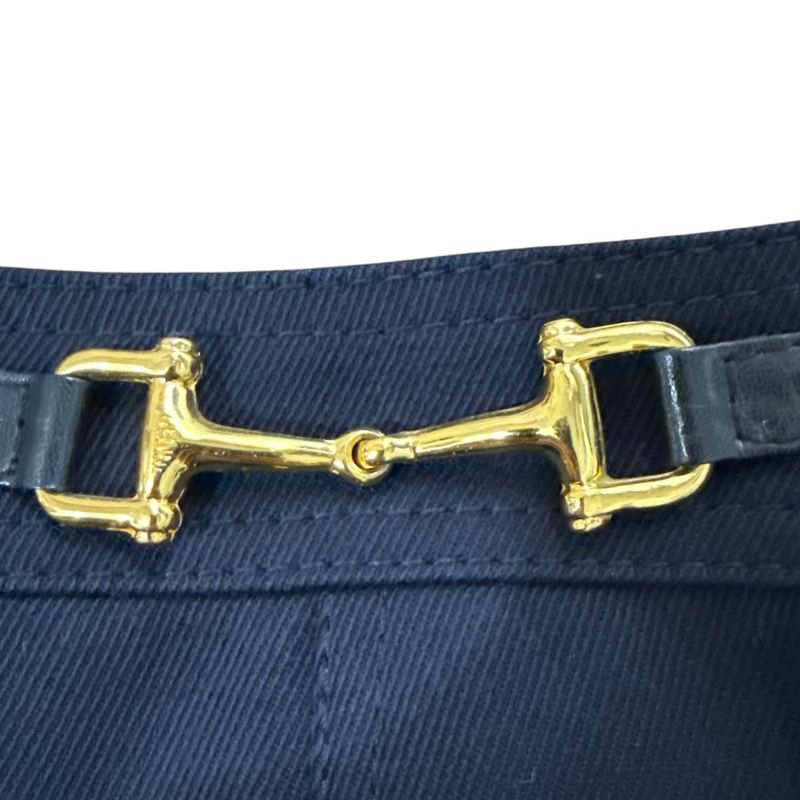 Good Celine Vintage Horsebit Hardware Knee Length Pleated Skirt Navy Women's