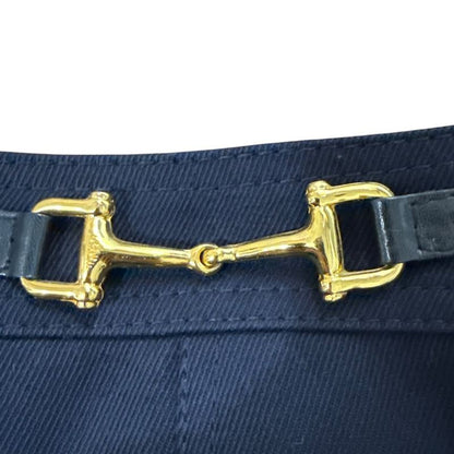 Good Celine Vintage Horsebit Hardware Knee Length Pleated Skirt Navy Women's