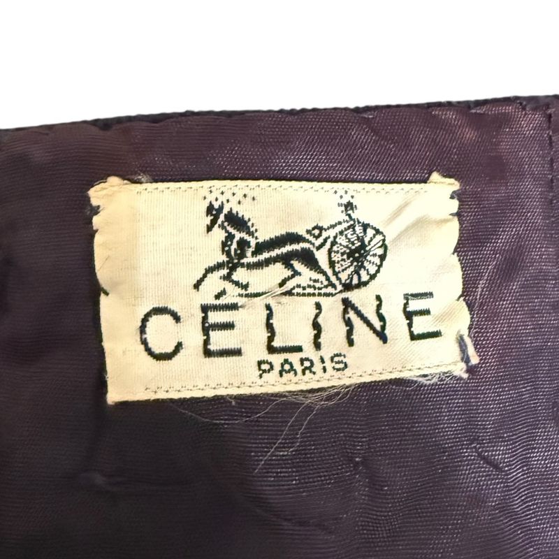 Good Celine Vintage Horsebit Hardware Knee Length Pleated Skirt Navy Women's