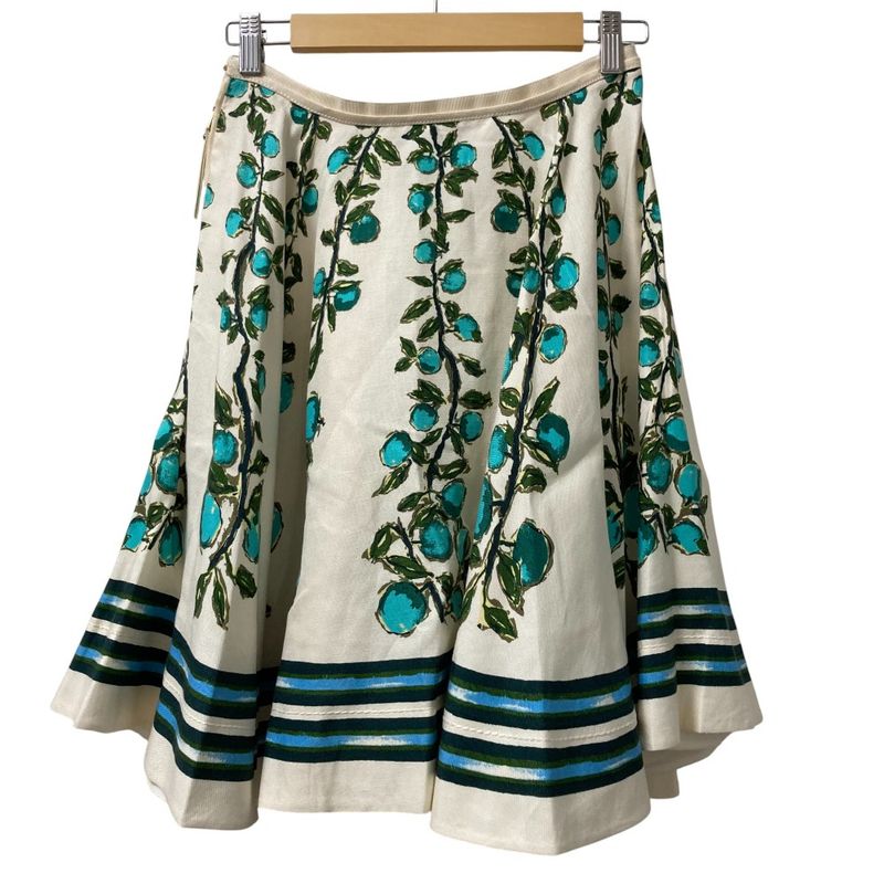 Louis Vuitton Linen Silk Print Knee-Length Skirt 38 White and Blue Ladies Used