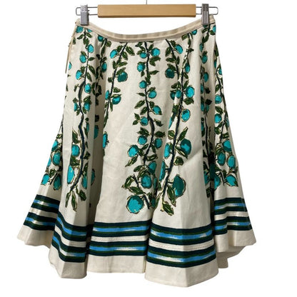 Louis Vuitton Linen Silk Print Knee-Length Skirt 38 White and Blue Ladies Used