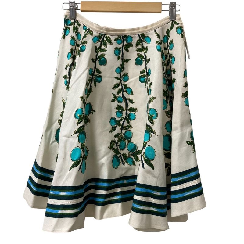 Louis Vuitton Linen Silk Print Knee-Length Skirt 38 White and Blue Ladies Used