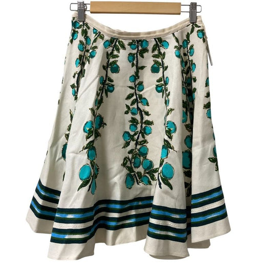 Louis Vuitton Linen Silk Print Knee-Length Skirt 38 White and Blue Ladies Used