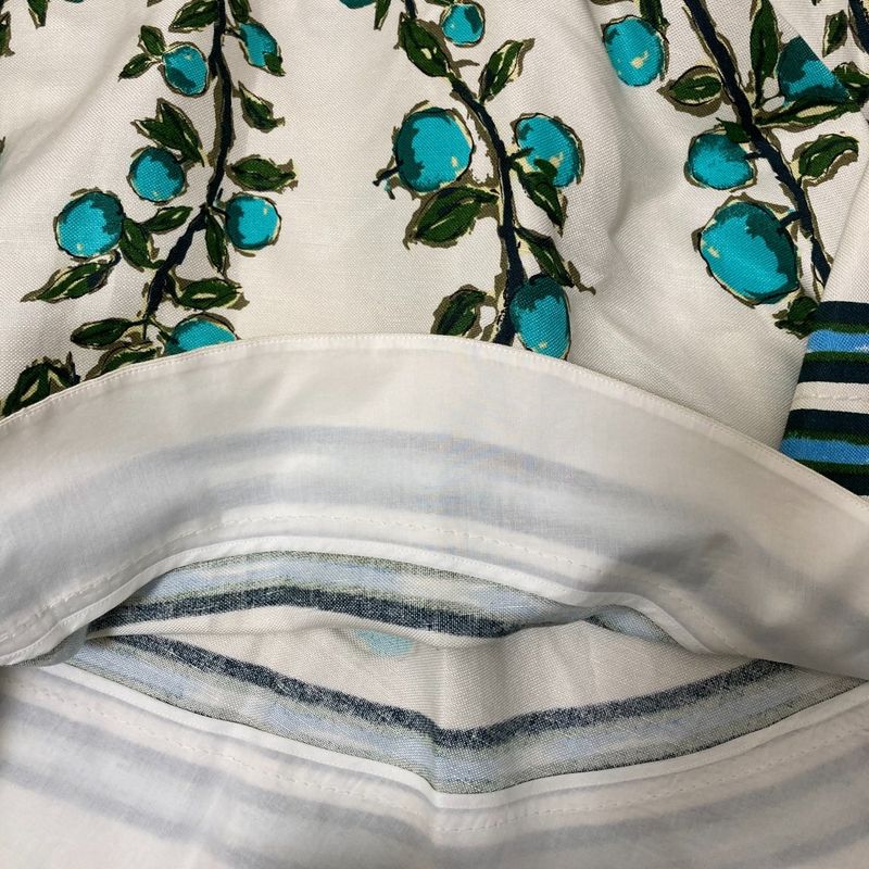 Louis Vuitton Linen Silk Print Knee-Length Skirt 38 White and Blue Ladies Used