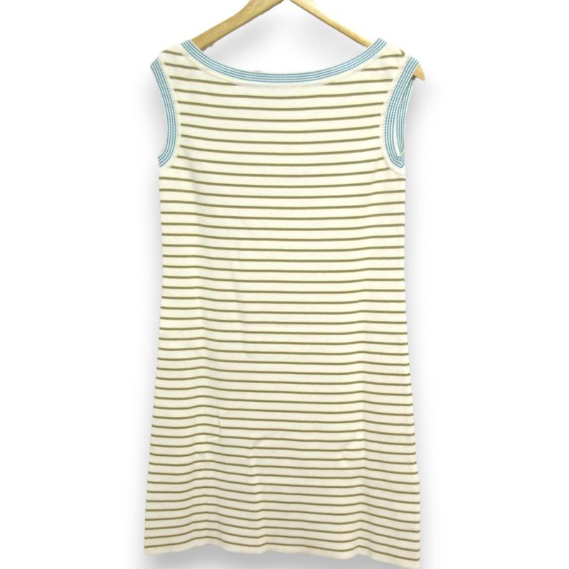 Prada Striped Knit Sleeveless Knee Length Mini Dress Size 42 Ivory X Green