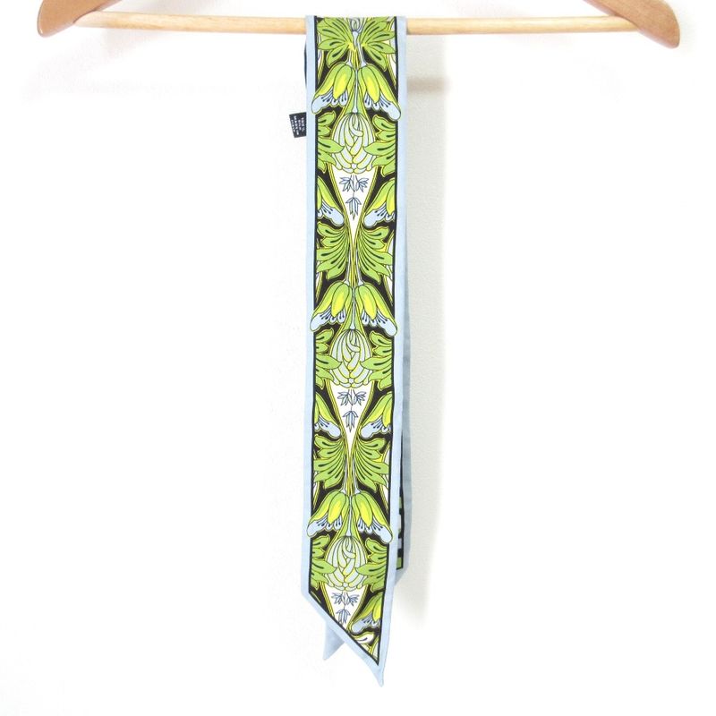 Good Prada Printed Silk Slim Scarf 1ff008 Light Blue Women Used