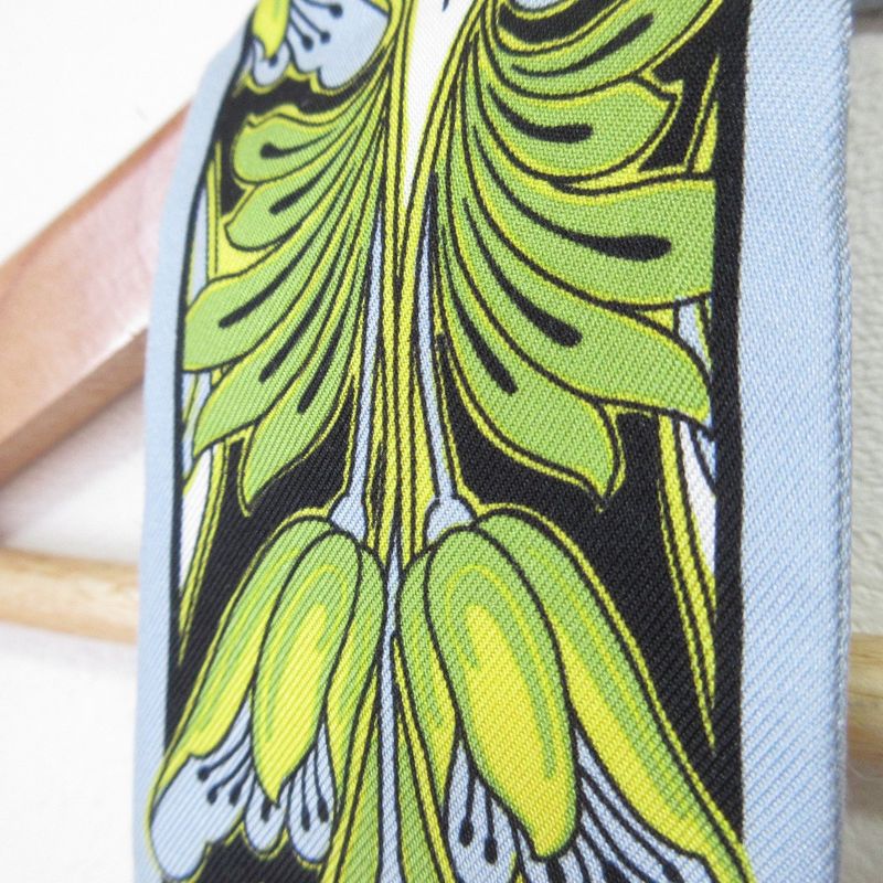 Good Prada Printed Silk Slim Scarf 1ff008 Light Blue Women Used