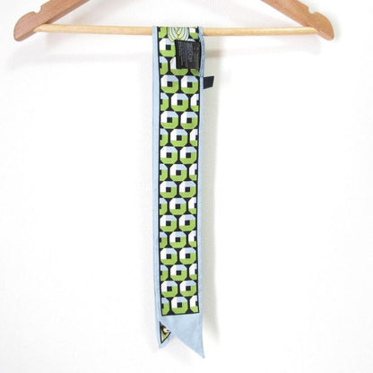 Good Prada Printed Silk Slim Scarf 1ff008 Light Blue Women Used