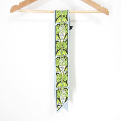 Good Prada Printed Silk Slim Scarf 1ff008 Light Blue Women Used