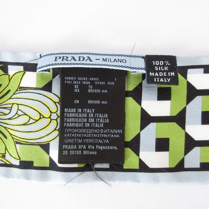 Good Prada Printed Silk Slim Scarf 1ff008 Light Blue Women Used