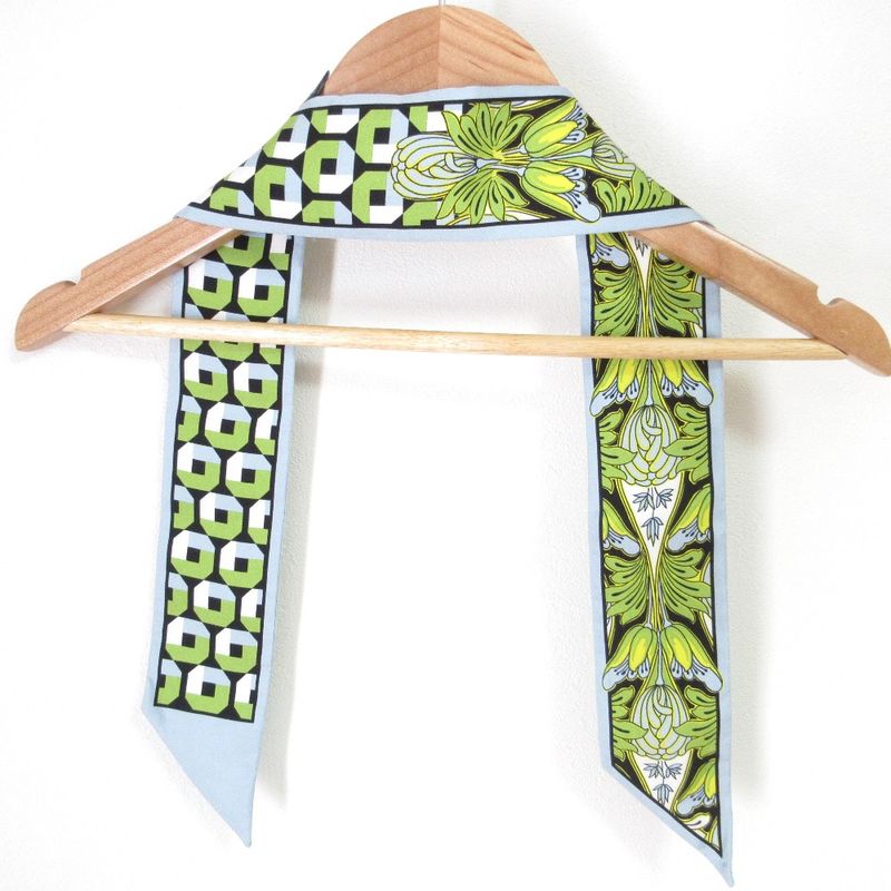 Good Prada Printed Silk Slim Scarf 1ff008 Light Blue Women Used