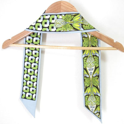 Good Prada Printed Silk Slim Scarf 1ff008 Light Blue Women Used