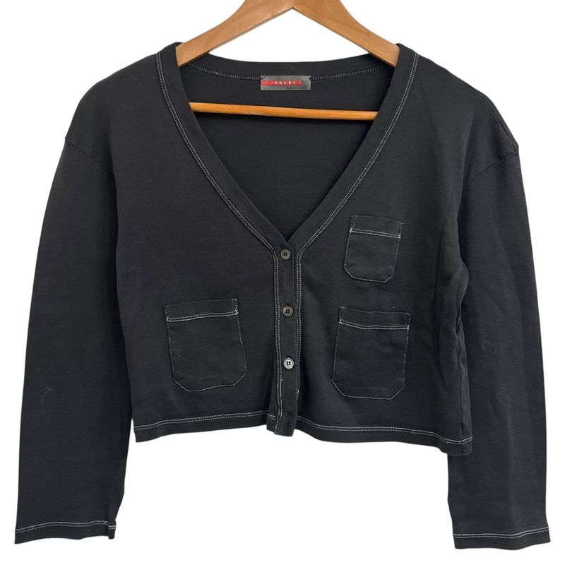 Good Prada Sport Short Length Cardigan Size S Charcoal Gray Women Used