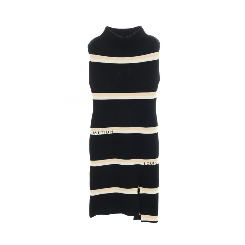 Louis Vuitton Dress Navy Beige Wool Knit Dress Women's Used a