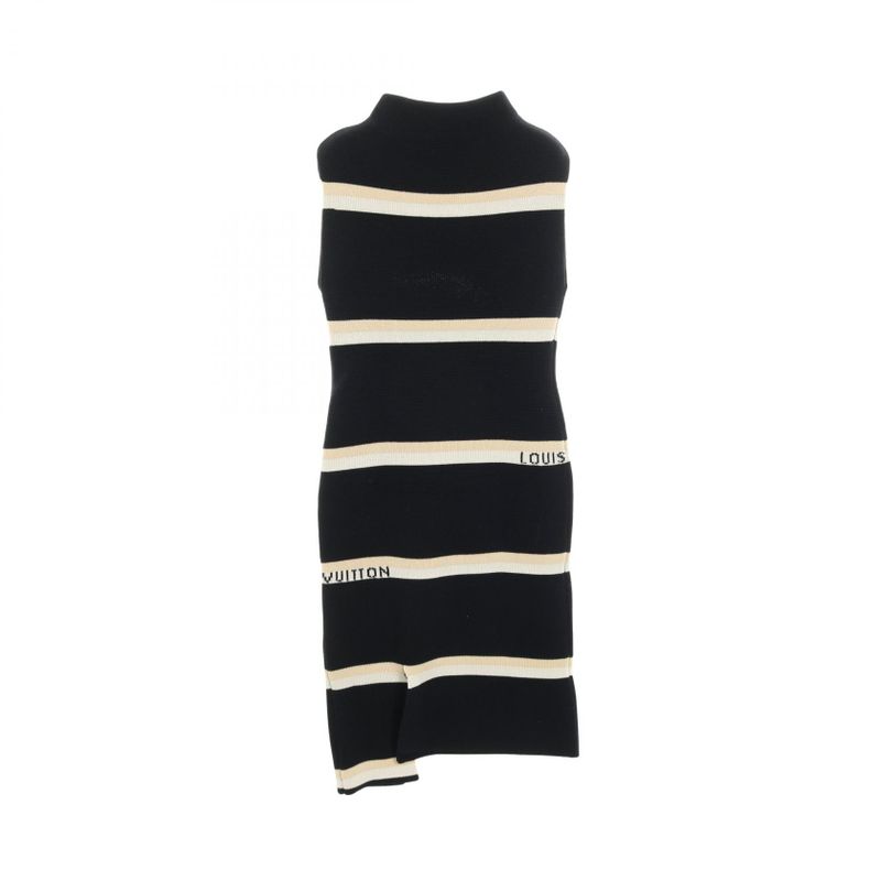 Louis Vuitton Dress Navy Beige Wool Knit Dress Women's Used a