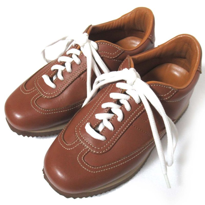 Hermes Leather Quick Sneakers Size 34 21cm (8.27in) Equivalent Brown Women's