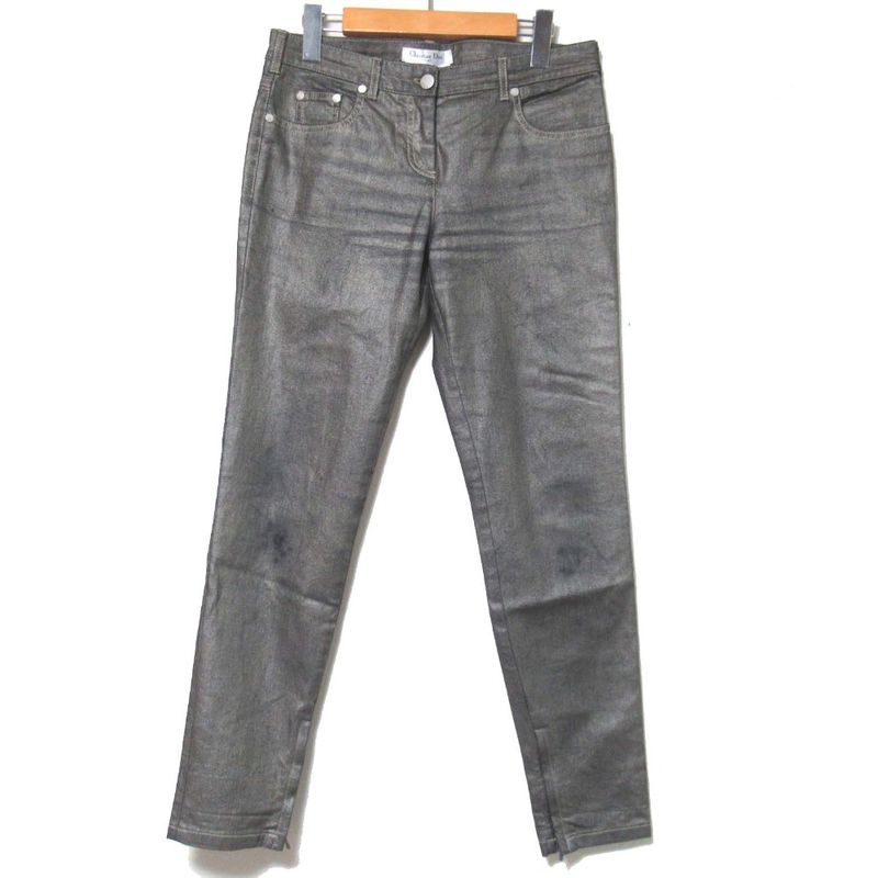 Good Christian DIOR Zip Up Hem Cording Denim Pants Jeans F38 Metallic Gray