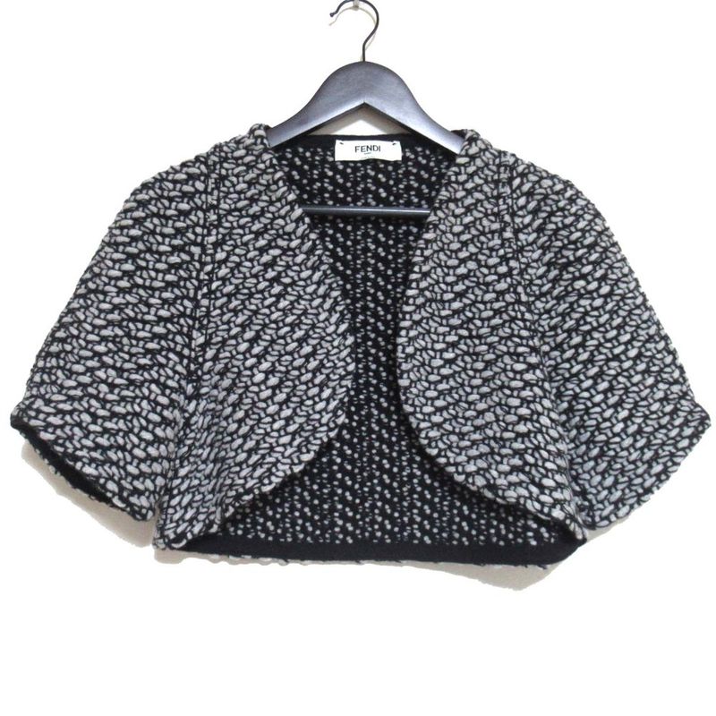 Fendi Wool Cashmere Mixed Knit Bolero Jacket 42 Size Gray Black Women Used