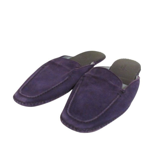 Good Hermes Suede Flat Slippers 35 22.5cm (8.86in) Equivalent Purple Women's