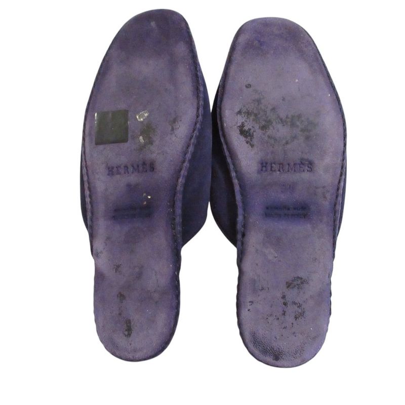 Good Hermes Suede Flat Slippers 35 22.5cm (8.86in) Equivalent Purple Women's