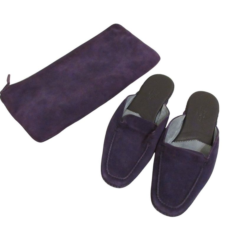Good Hermes Suede Flat Slippers 35 22.5cm (8.86in) Equivalent Purple Women's