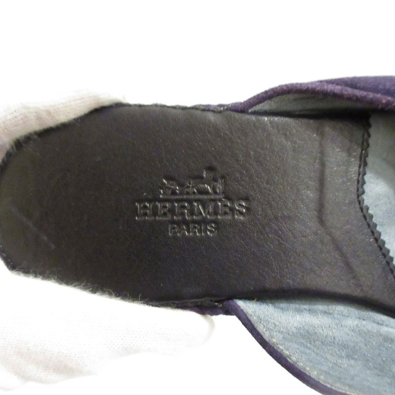 Good Hermes Suede Flat Slippers 35 22.5cm (8.86in) Equivalent Purple Women's