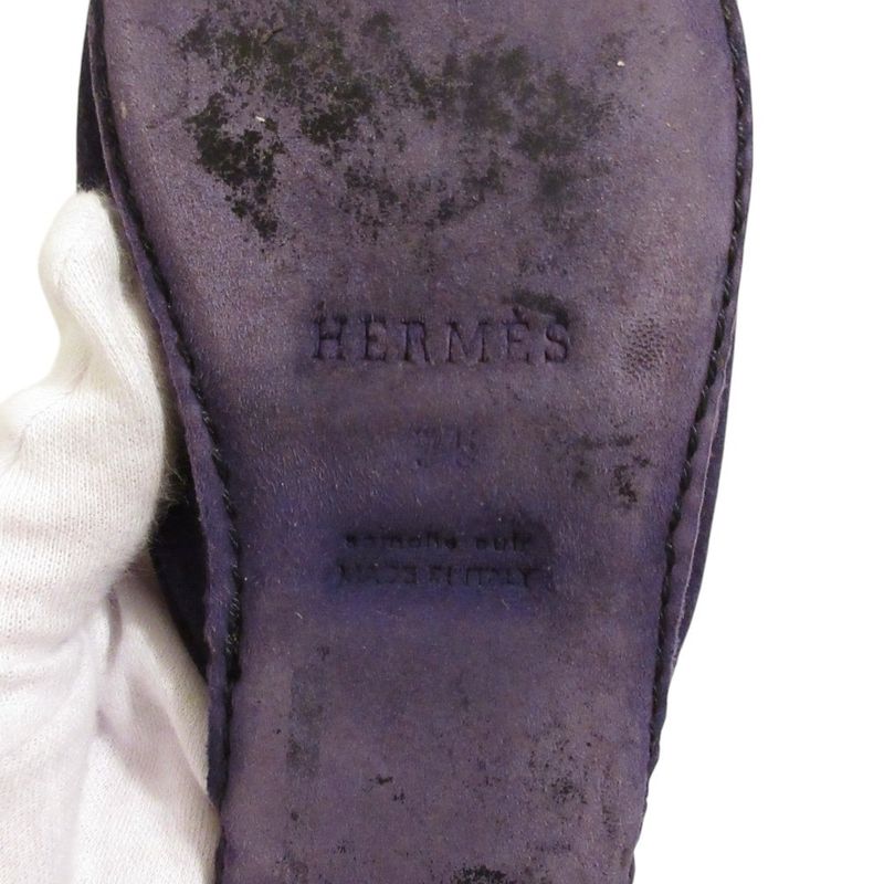 Good Hermes Suede Flat Slippers 35 22.5cm (8.86in) Equivalent Purple Women's