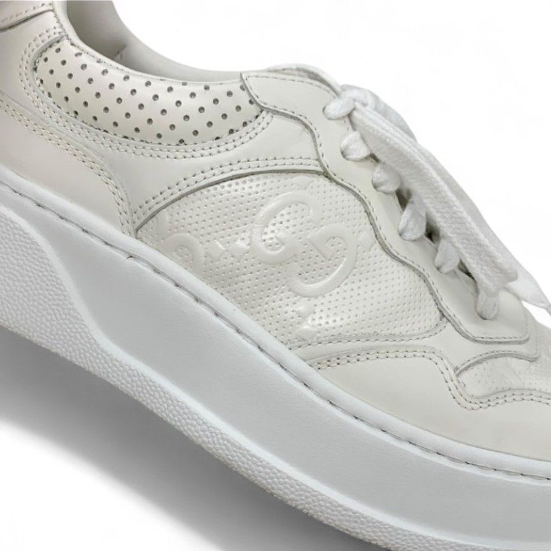 Gucci Sneakers Shoes Leather White GG Embossed Interlocking G Logo
