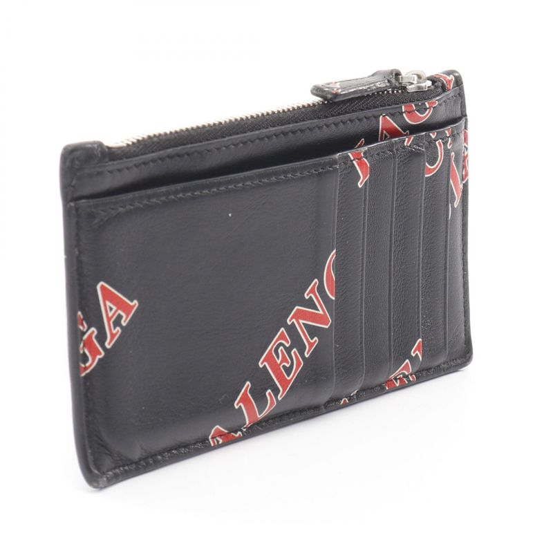 Balenciaga Coin Case Card Case Black Red Leather Card Case Ladies Used B