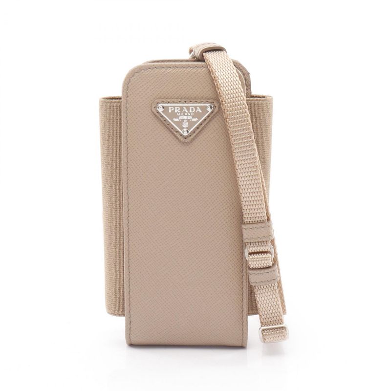 Prada Cell Phone and Smartphone Accessories Saffiano Triang 1zt019 Beige