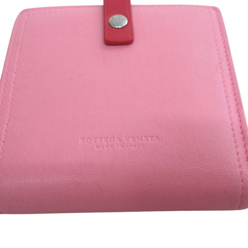 Good Bottega Veneta Nappa Leather Compact Wallet Bifold Wallet Pink Ladies Used