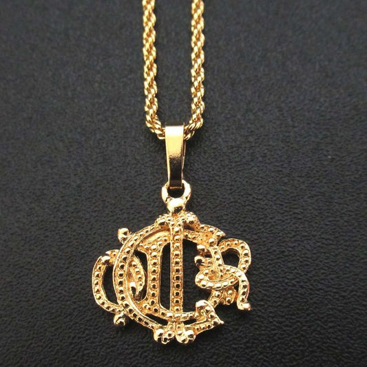 Christian DIOR Emblem Logo Necklace Pendant GP Gold Color Women's Used
