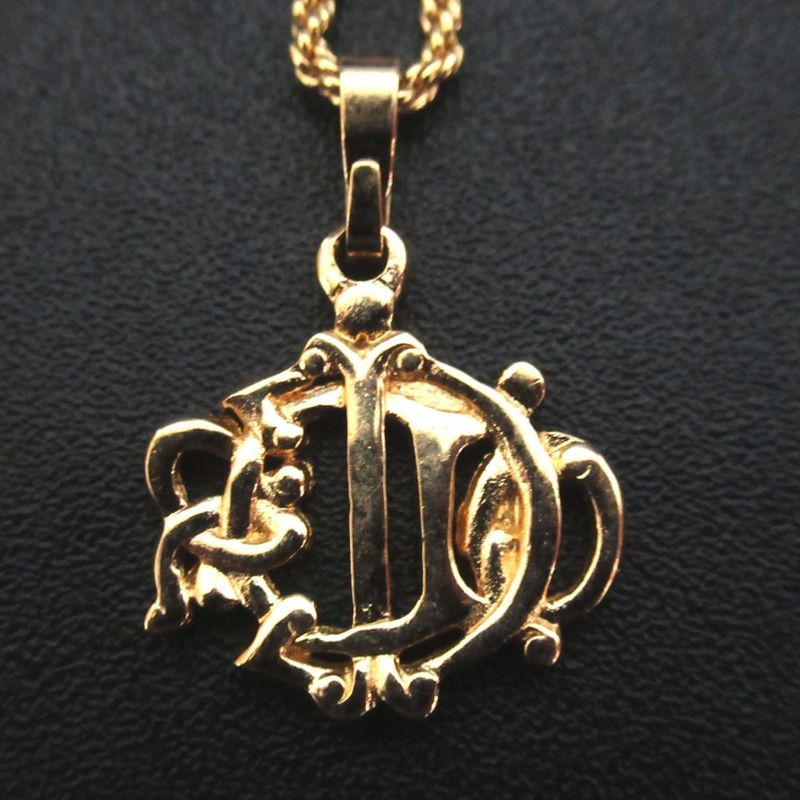 Christian DIOR Emblem Logo Necklace Pendant GP Gold Color Women's Used