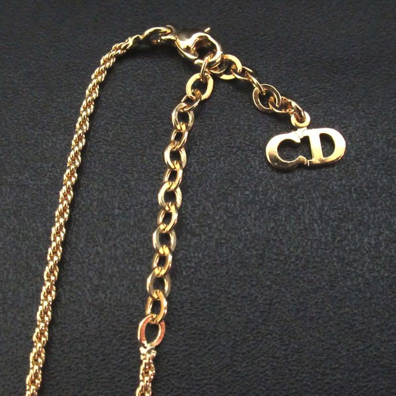 Christian DIOR Emblem Logo Necklace Pendant GP Gold Color Women's Used