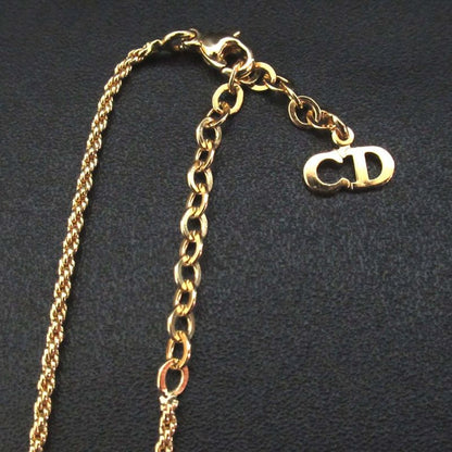 Christian DIOR Emblem Logo Necklace Pendant GP Gold Color Women's Used